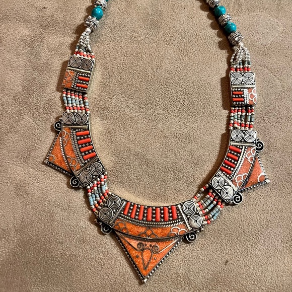 Tibetan choker with turquoise, lapis lazuli, coral, and more on choice. - Picture 7 of 14